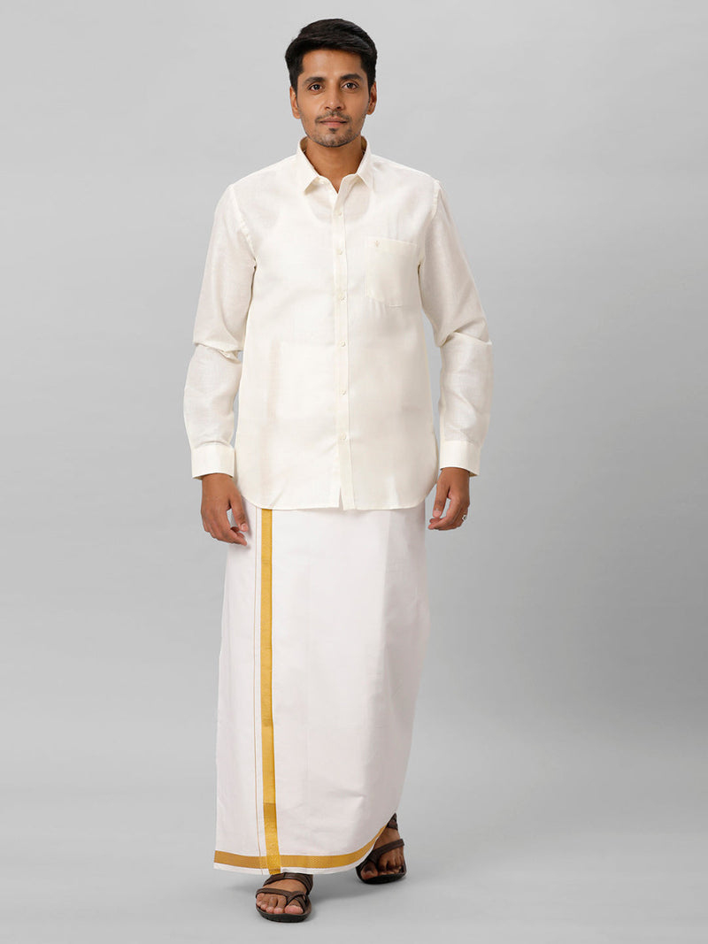 Mens Cotton Formal Shirt Full Sleeves Half White T3 CV6