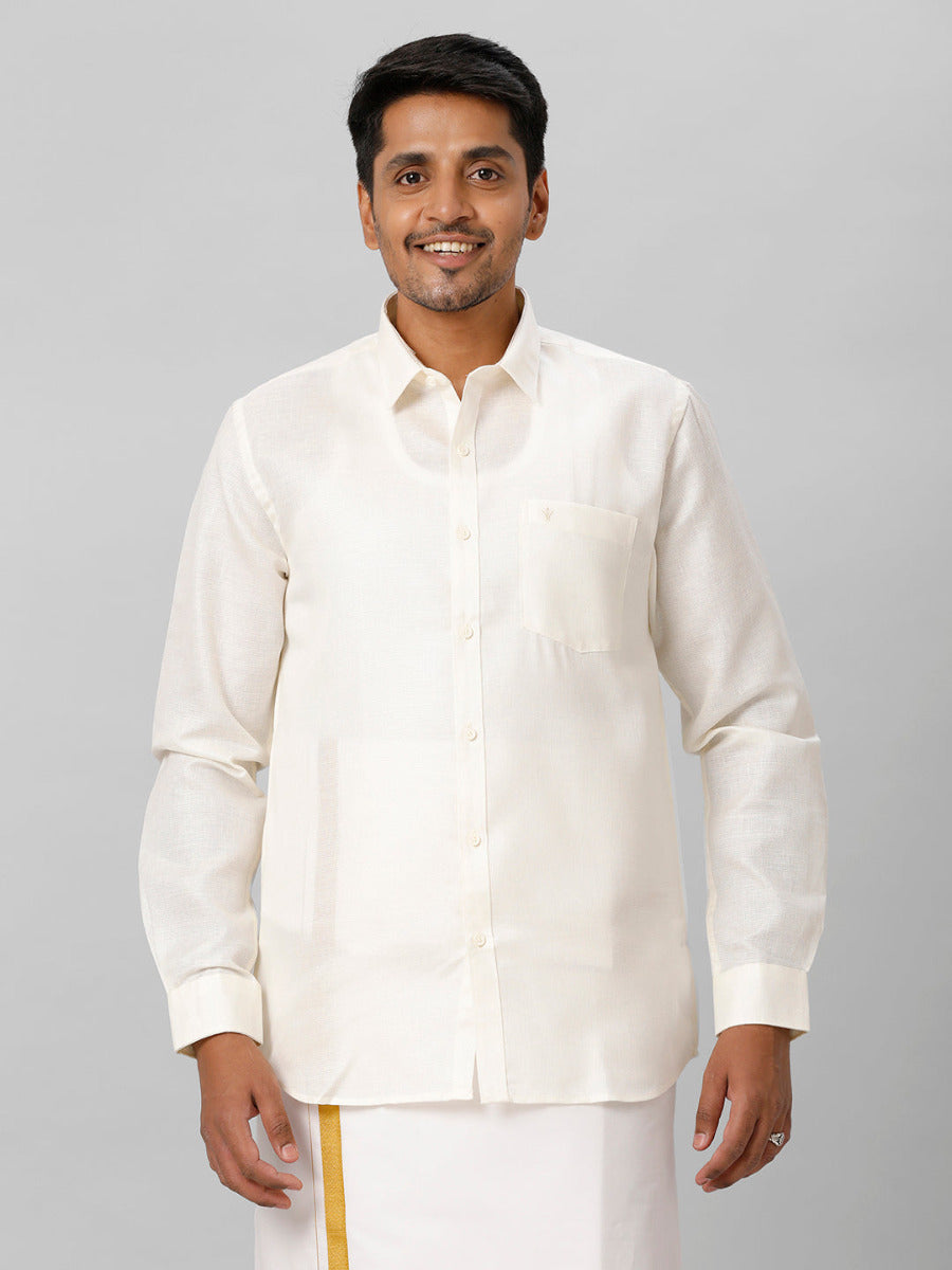 Mens Cotton Blend Formal Shirt Half White -T3 CV6