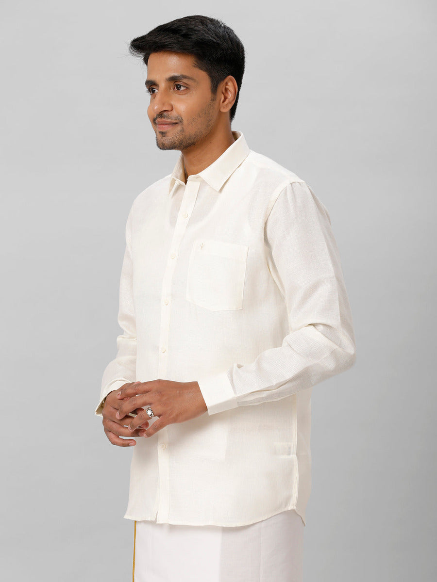 Mens Cotton Formal Shirt Full Sleeves Half White T3 CV6-Side view