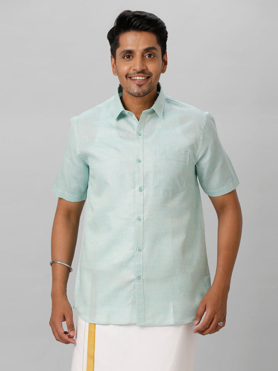 Mens Cotton Formal Shirt Half Sleeves Aqua Green T3 CV13