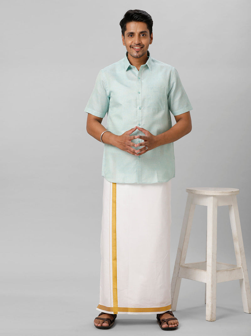 Mens Cotton Formal Shirt Half Sleeves Aqua Green T3 CV13