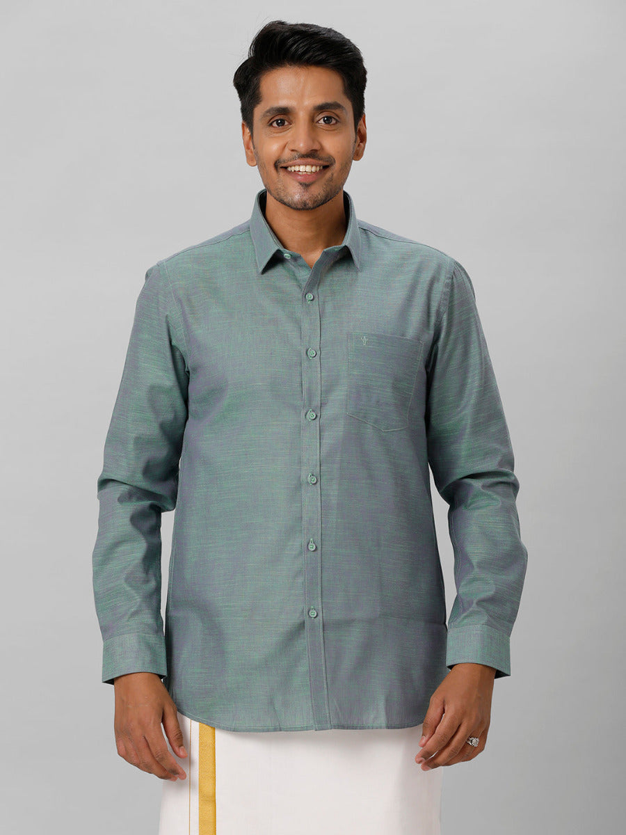 Mens Cotton Formal Greenish Blue Full Sleeves Shirt T28 TD4