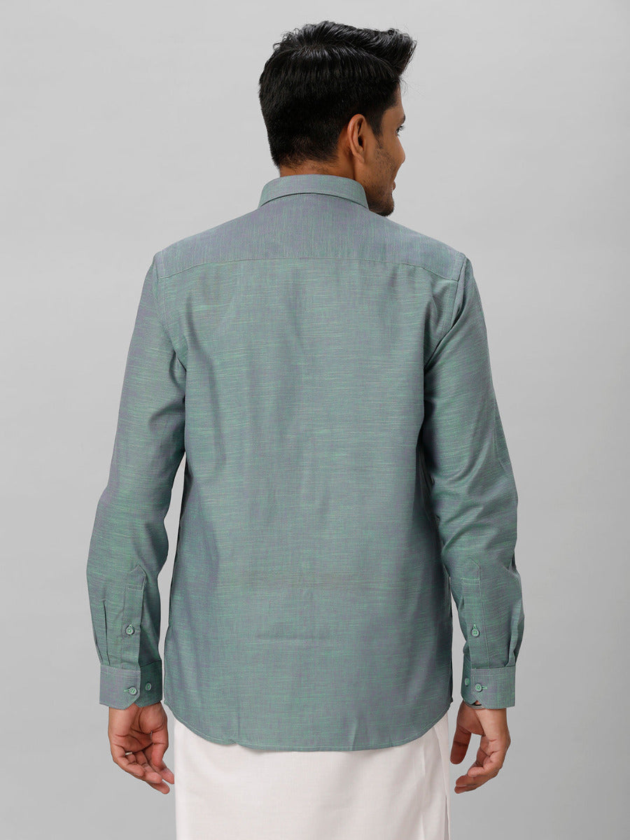 Mens Cotton Formal Greenish Blue Full Sleeves Shirt T28 TD4-Back view
