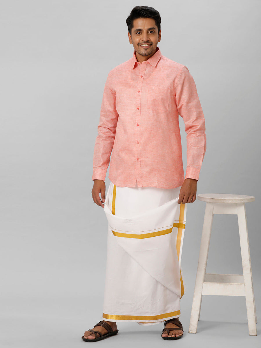 Mens Cotton Formal Shirt Full Sleeves Light Pink T3 CV11-Full view