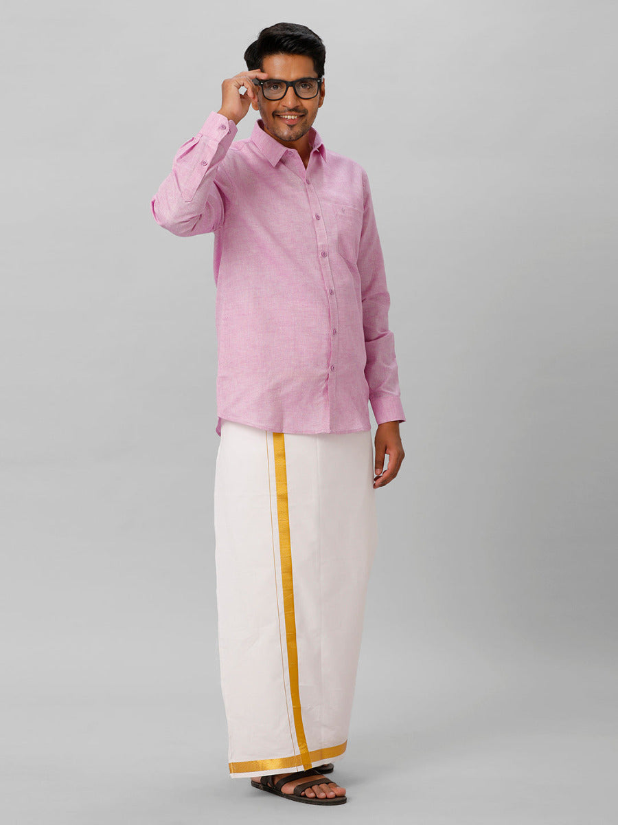 Mens Cotton Formal Shirt Full Sleeves Lavender T3 CV18-Full view