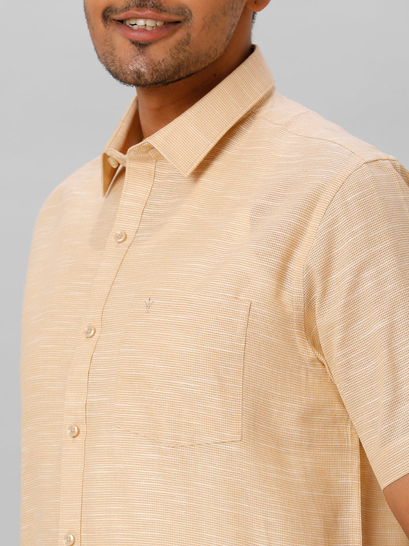 Mens Formal Small Checked Light Brown Half Sleeves Cotton Shirt  T13 CL9