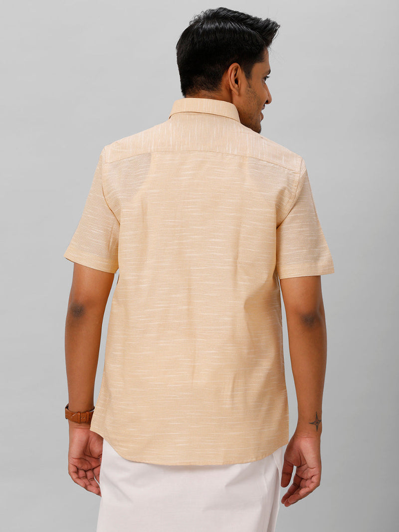 Mens Formal Small Checked Light Brown Half Sleeves Cotton Shirt  T13 CL9