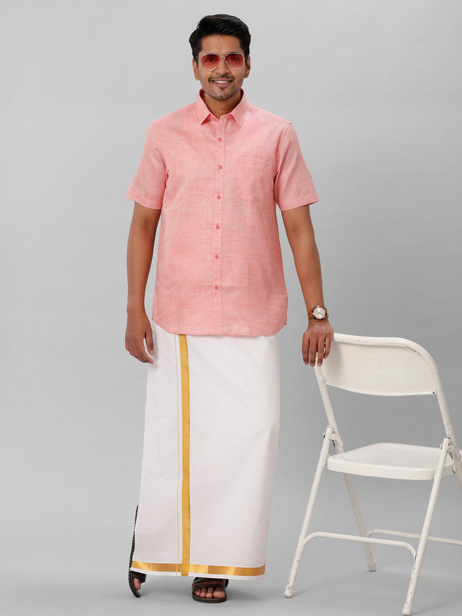 Mens Cotton Formal Shirt Half Sleeves Light Pink T3 CV11-Full view