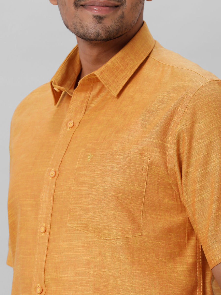 Mens Cotton Formal Mustard Half Sleeves Shirt T28 TD1-Zoom view