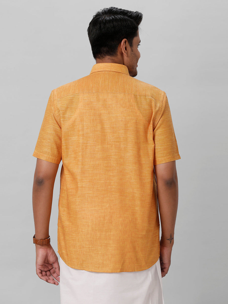 Mens Cotton Formal Mustard Half Sleeves Shirt T28 TD1-Back view