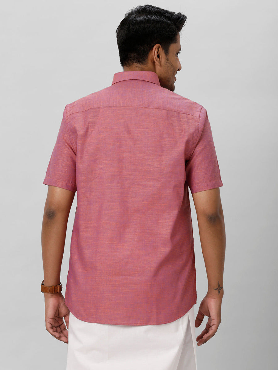 Mens Cotton Formal Purple Half Sleeves Shirt T28 TD7-Back view