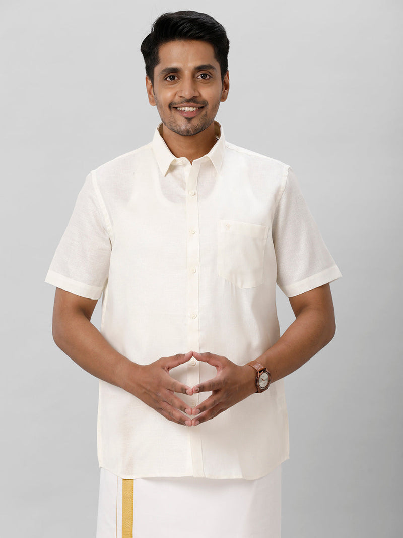 Mens Cotton Formal Shirt Half Sleeves Half White T3 CV6