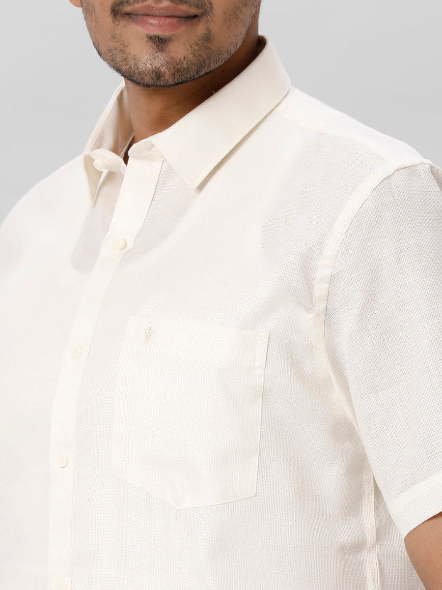Mens Cotton Formal Shirt Half Sleeves Half White T3 CV6-Zoom view