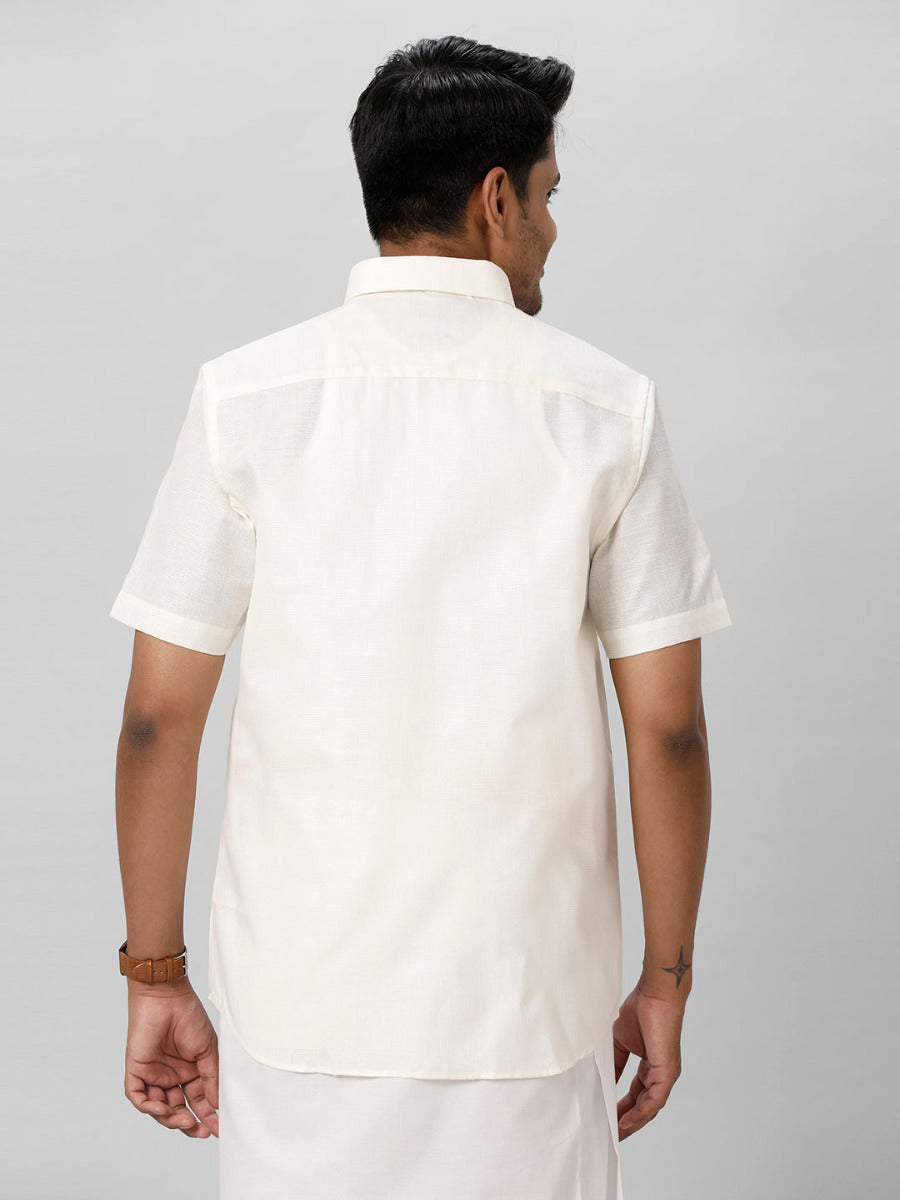 Mens Cotton Formal Shirt Half Sleeves Half White T3 CV6-Back view
