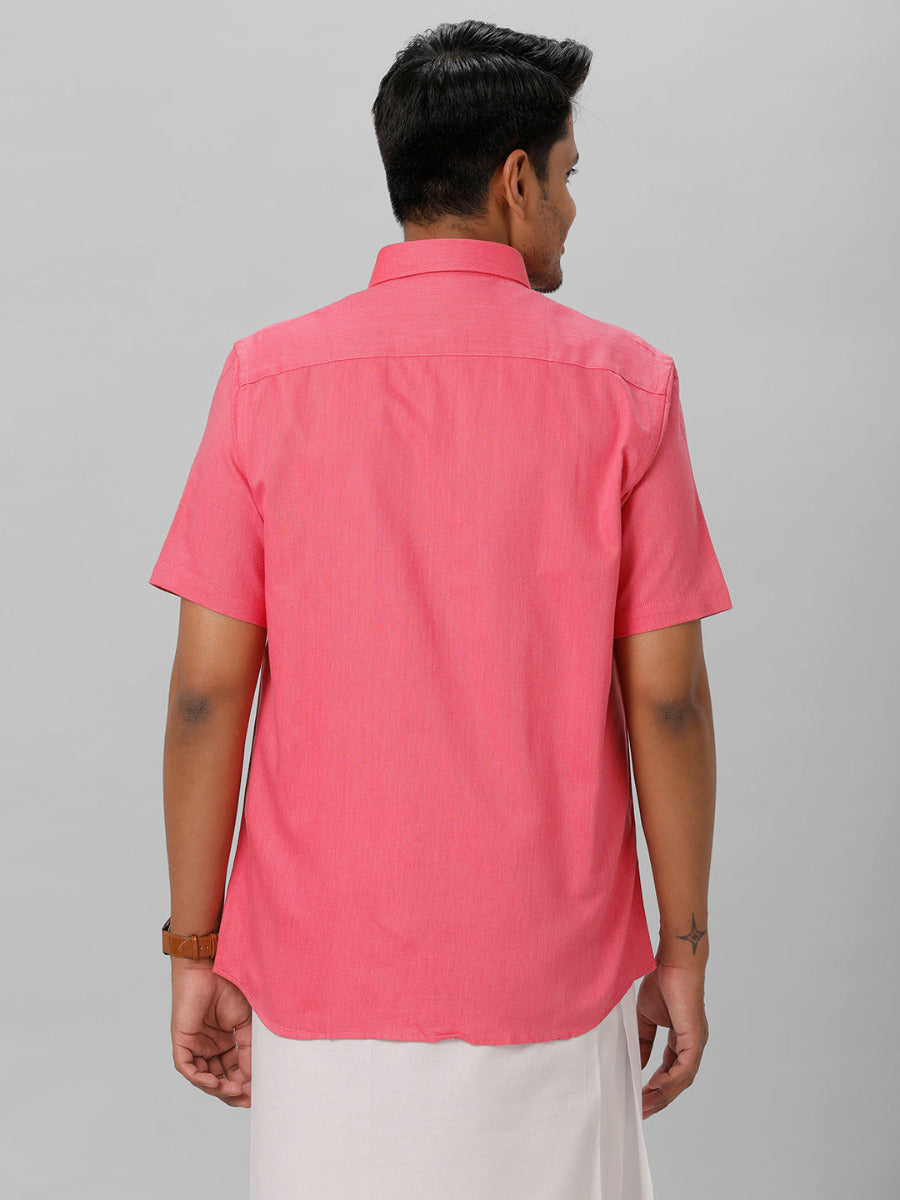 Mens Cotton Formal Pink Half Sleeves Shirt T31 TG2-Back view