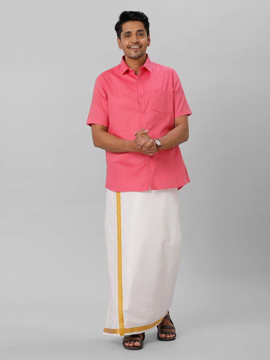 Mens Cotton Formal Pink Half Sleeves Shirt T31 TG2-Full view