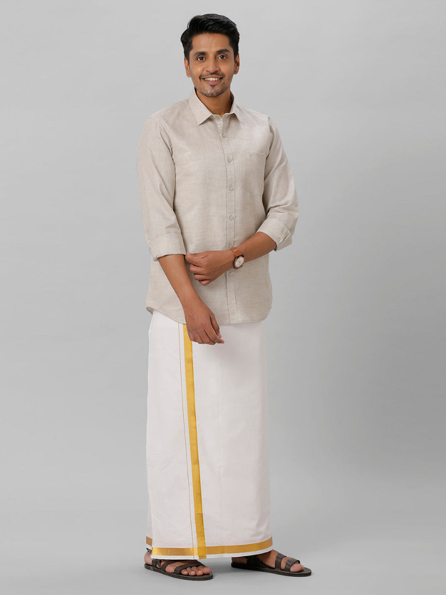 Mens Cotton Formal Shirt Full Sleeves Grey T3 CV7-Full view