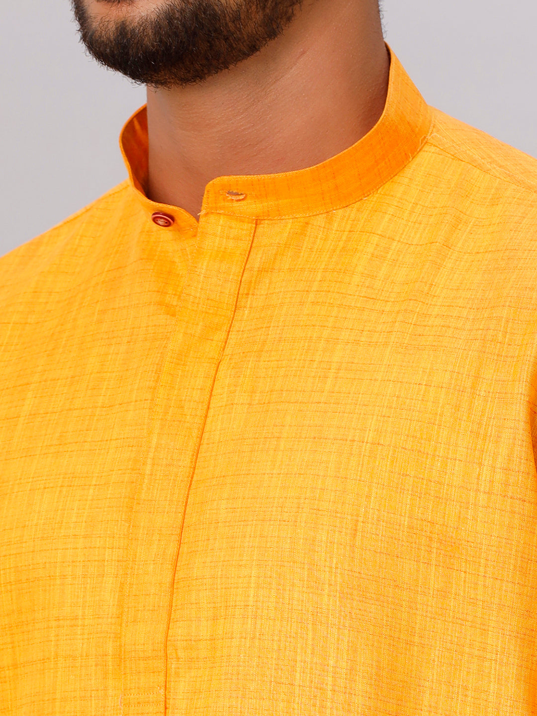 Mens Cotton Yellow Medium Length Matching Kurta with Dhoti Combo FS1-Zoom view