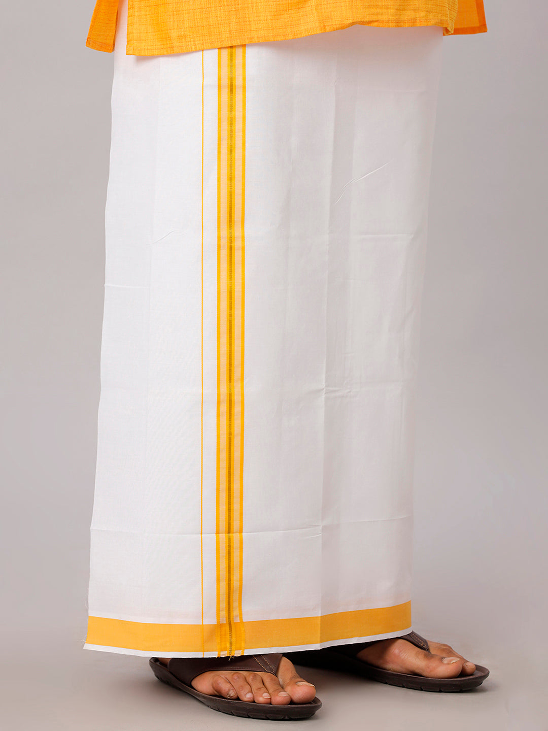 Mens Cotton Yellow Medium Length Matching Kurta with Dhoti Combo FS1-Bottom view