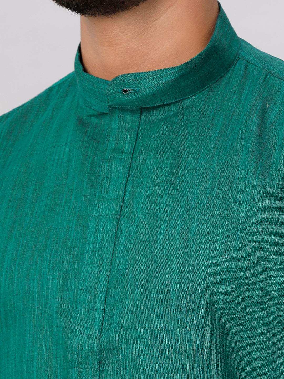 Mens Cotton Dark Green Medium Length Matching Kurta with Dhoti Combo FS5-Zoom view