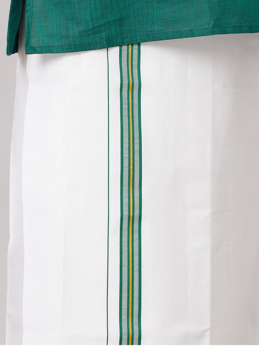 Mens Cotton Dark Green Medium Length Matching Kurta with Dhoti Combo FS5-Bottom view
