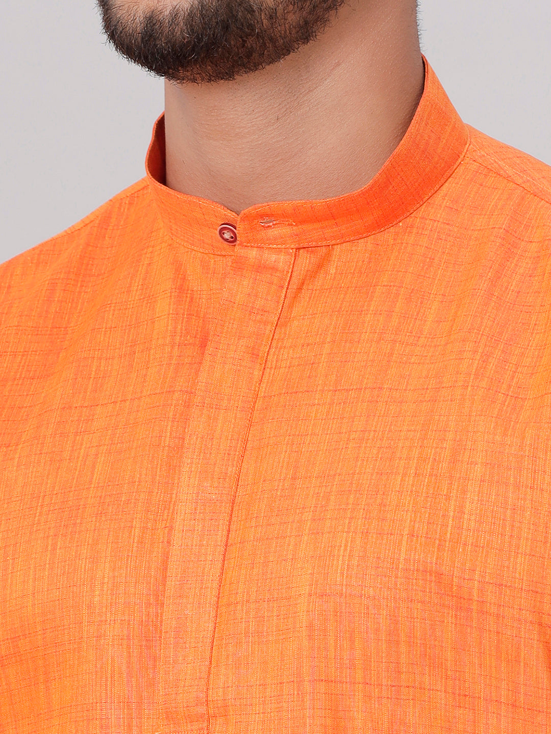 Mens Cotton Orange Medium Length Matching Kurta with Dhoti Combo FS3-Zoomview