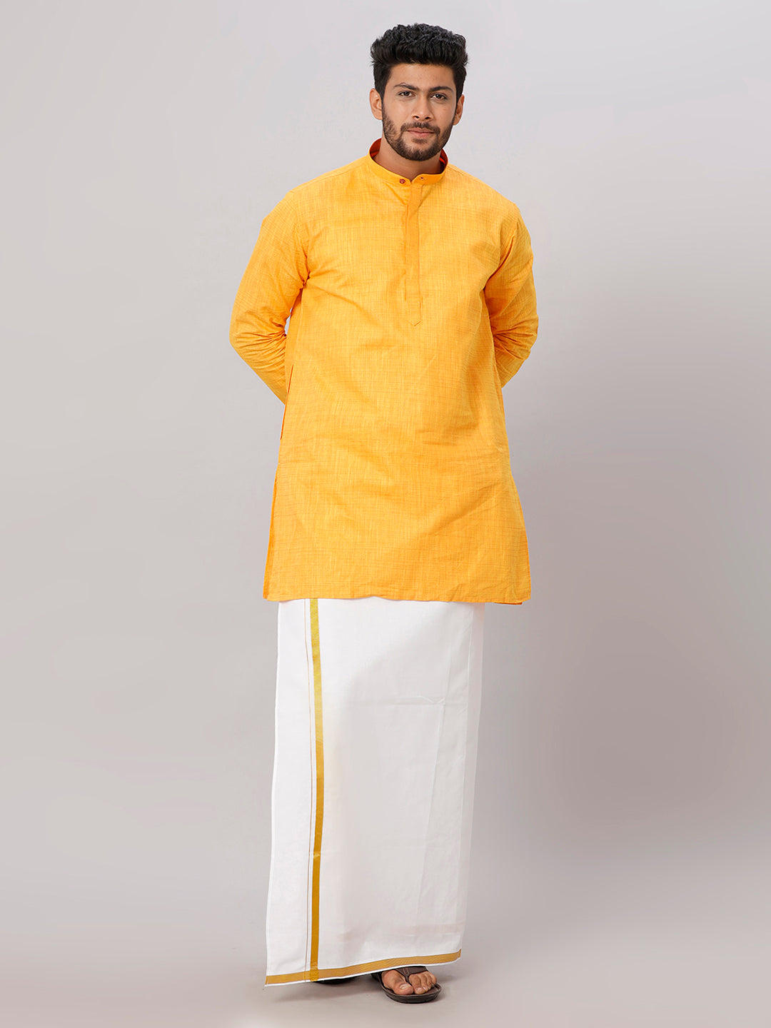 Couple Combo Kurta Dhoti & Saree Sets Yellow SS175