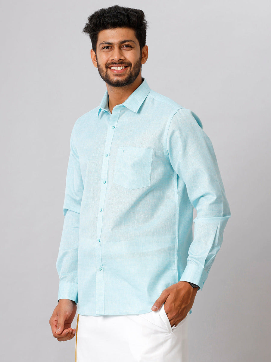Mens Cotton Formal Shirt Full Sleeves Blue T3 CV10-Side view