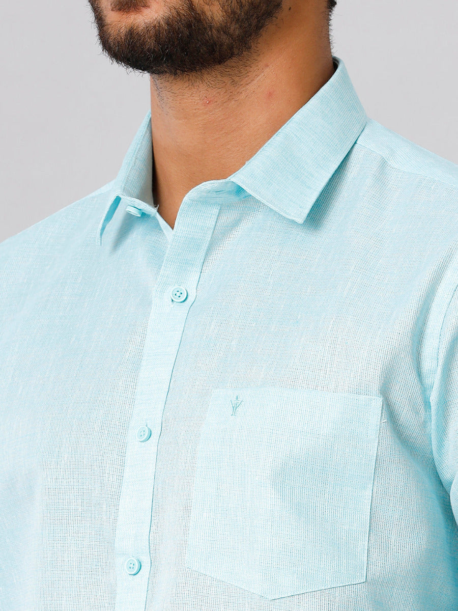 Mens Cotton Formal Shirt Full Sleeves Blue T3 CV10-Zoom view