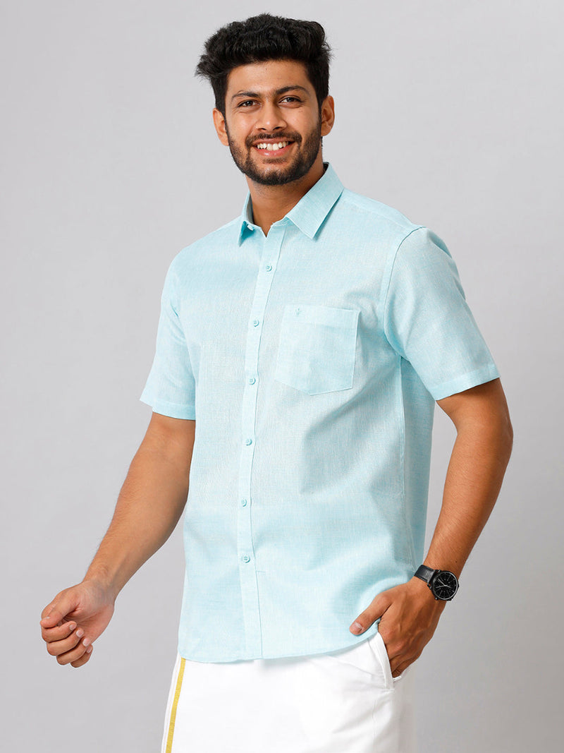 Mens Cotton Formal Shirt Half Sleeves Blue T3 CV10