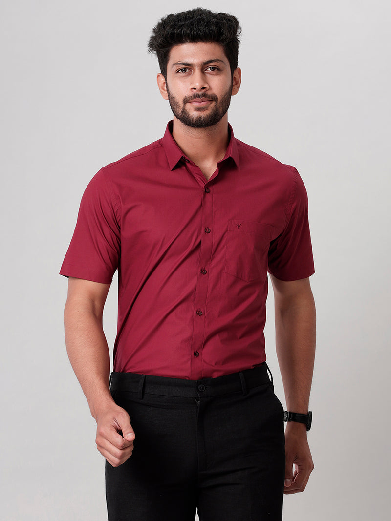 Mens Formal Cotton Spandex 2 Way Stretch Maroon Half Sleeves Shirt LY6