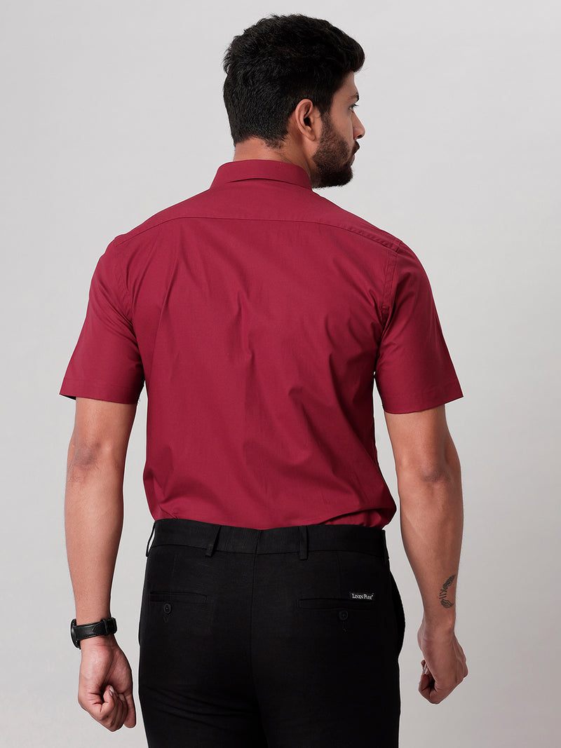 Mens Formal Cotton Spandex 2 Way Stretch Maroon Half Sleeves Shirt LY6