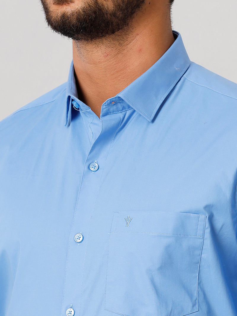 Mens Formal Cotton Spandex 2 Way Stretch Blue Half Sleeves Shirt LY8