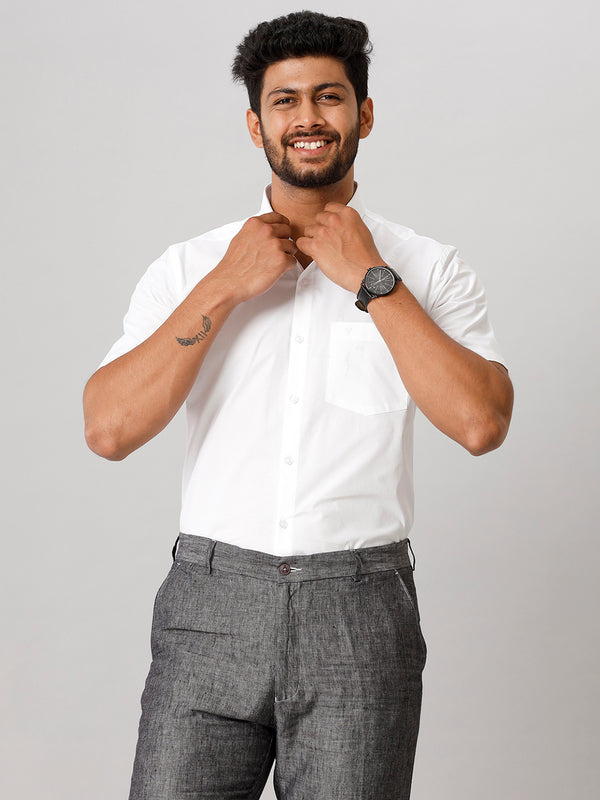 Mens Cotton Smart Fit White Half Sleeves Shirt Trendy