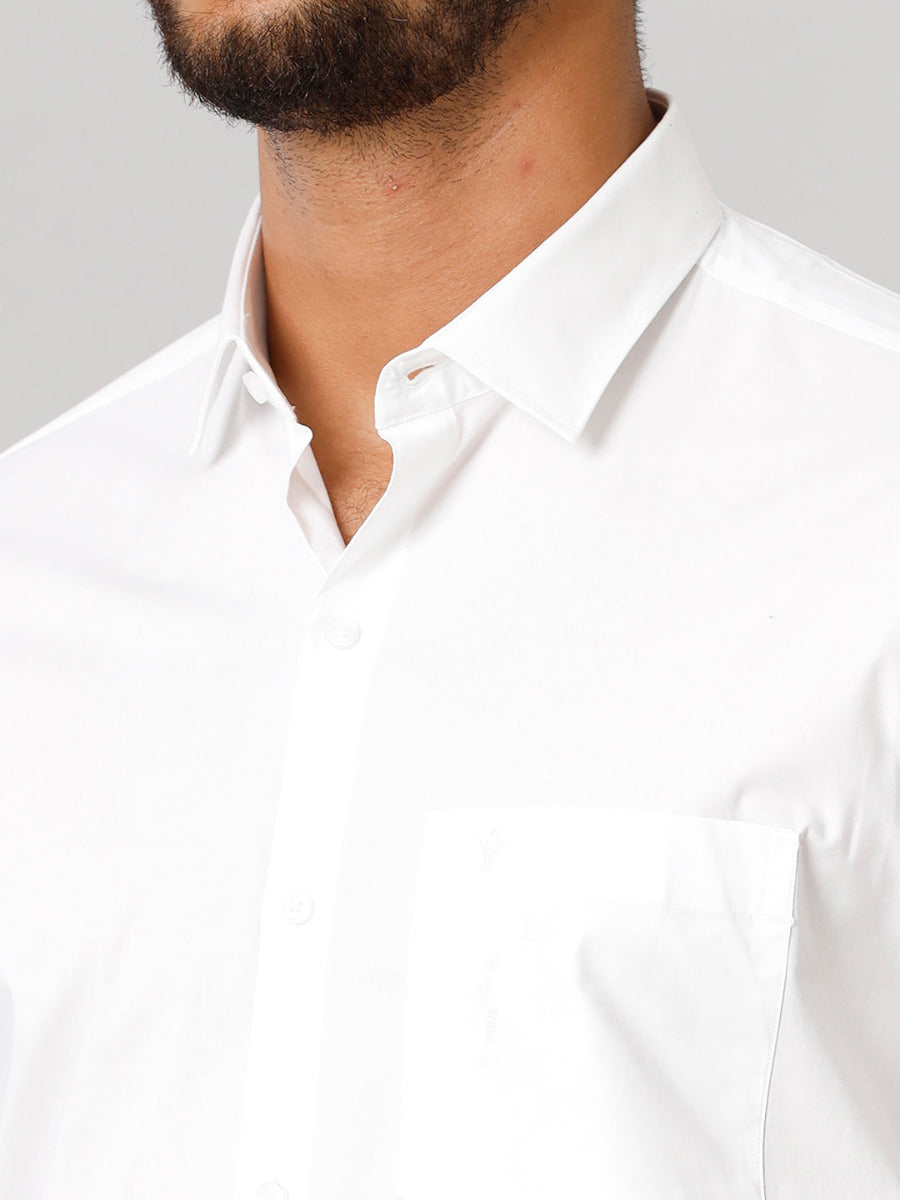 Mens Smart Fit  Cotton White Half Sleeves Shirt Global-Zoom view