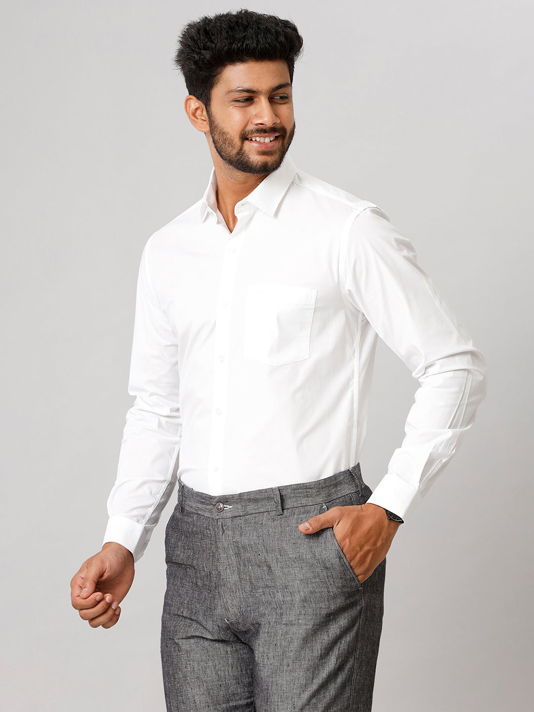 Mens Uniform Linen Cotton White Shirt Full Sleeves-Side view