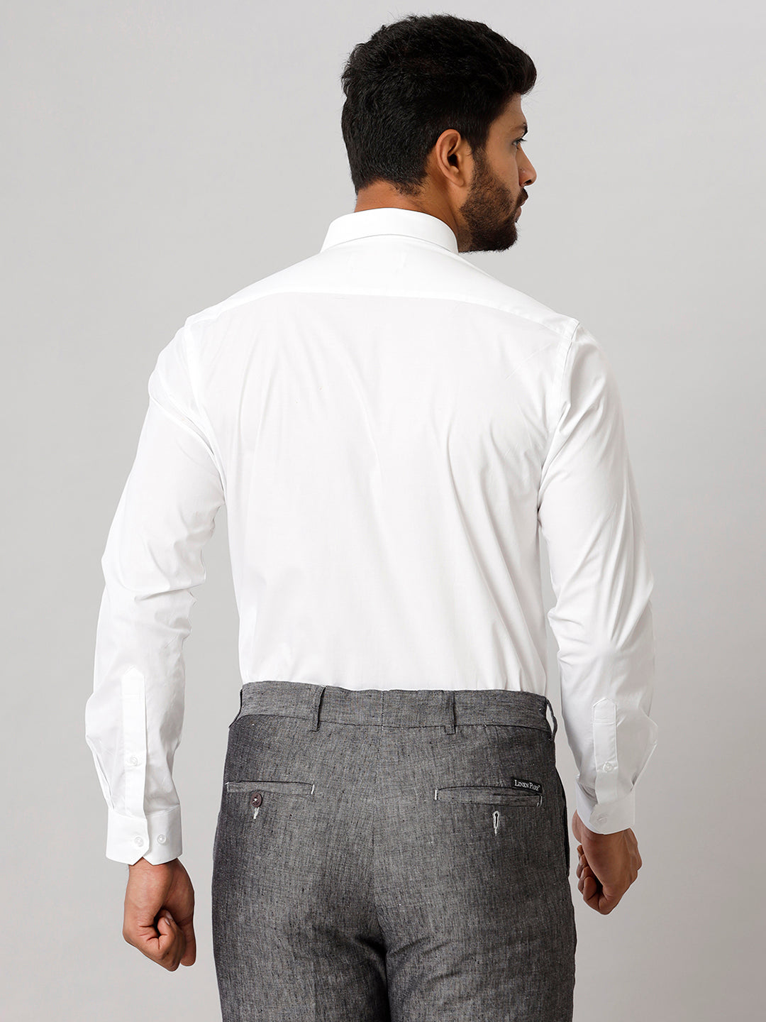 Mens Uniform Cotton White Shirt Full Sleeves-Back view