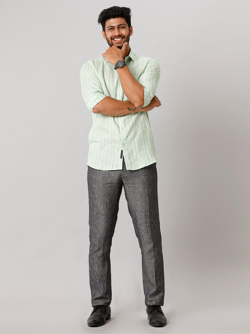 Mens Trim Fit Grey Linen Pant