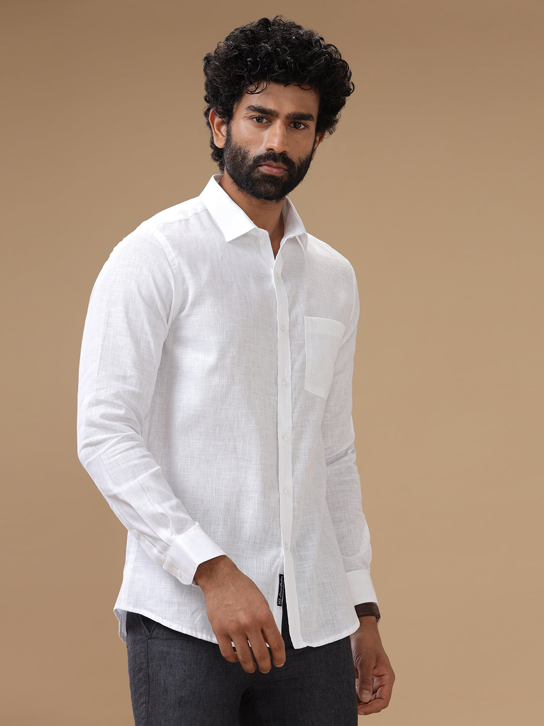 Men Linen Cotton White Shirt 7525