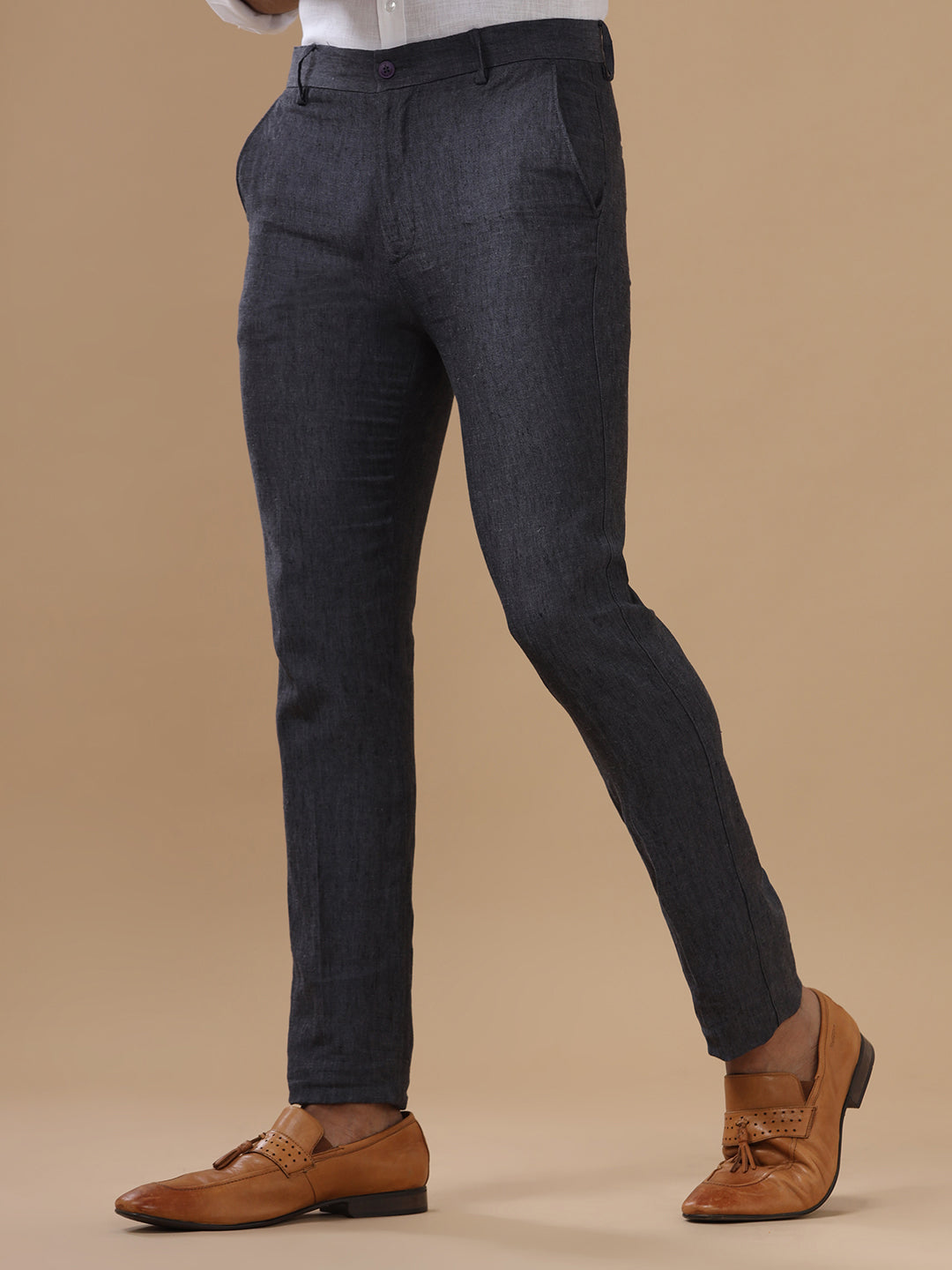 Men Pure Linen DarkGrey Pant with Trim Fit PL12