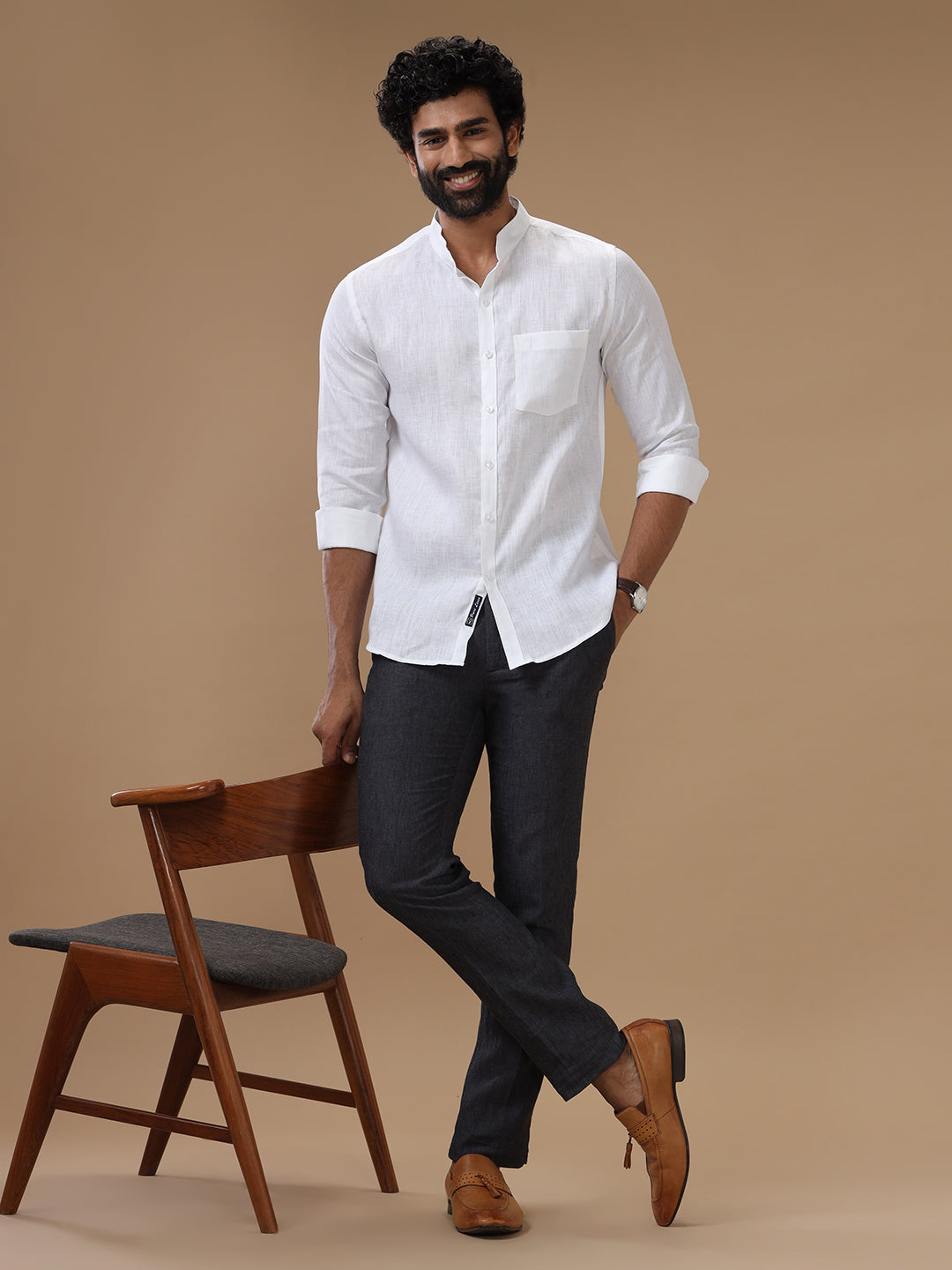 Mens chinese collar casual shirts hotsell