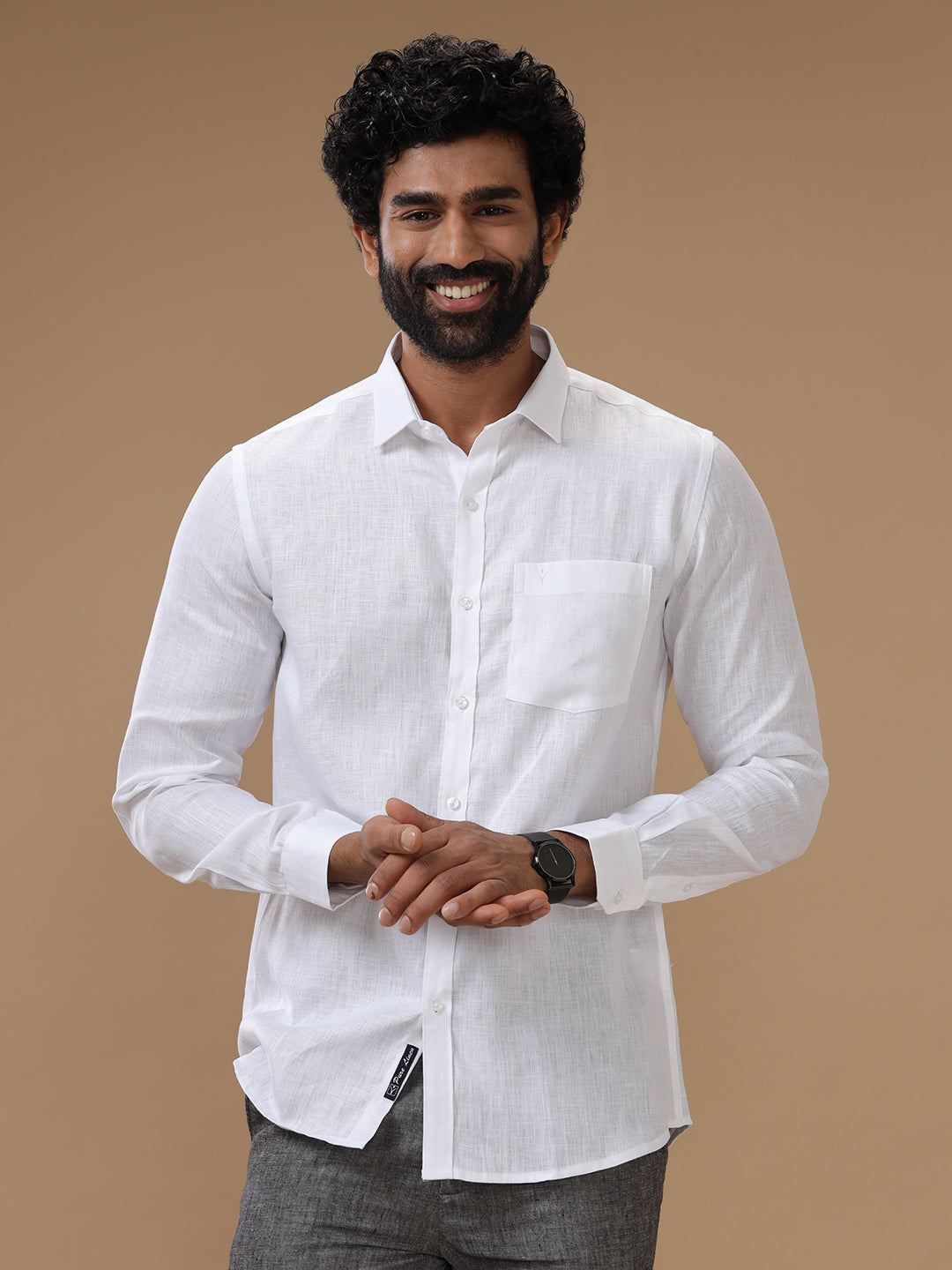 Men Pure Linen White Shirt 5605