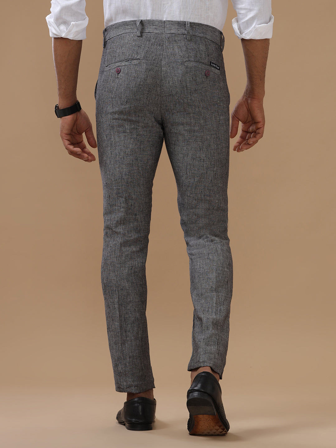 Premium Pure Linen Grey Trim Fit Pants PL02