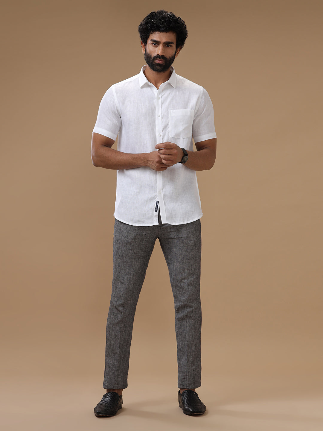 Men Pure Linen White Shirt 5605