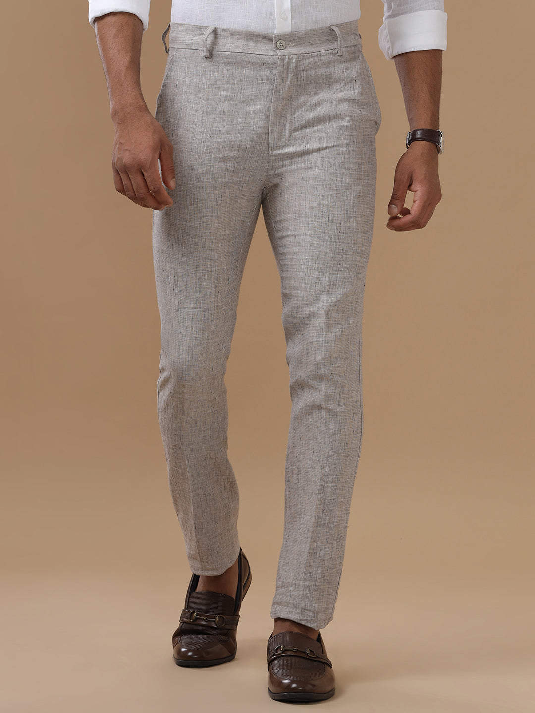 Men Pure Linen Thistle Green Pant with Trim Fit PL07