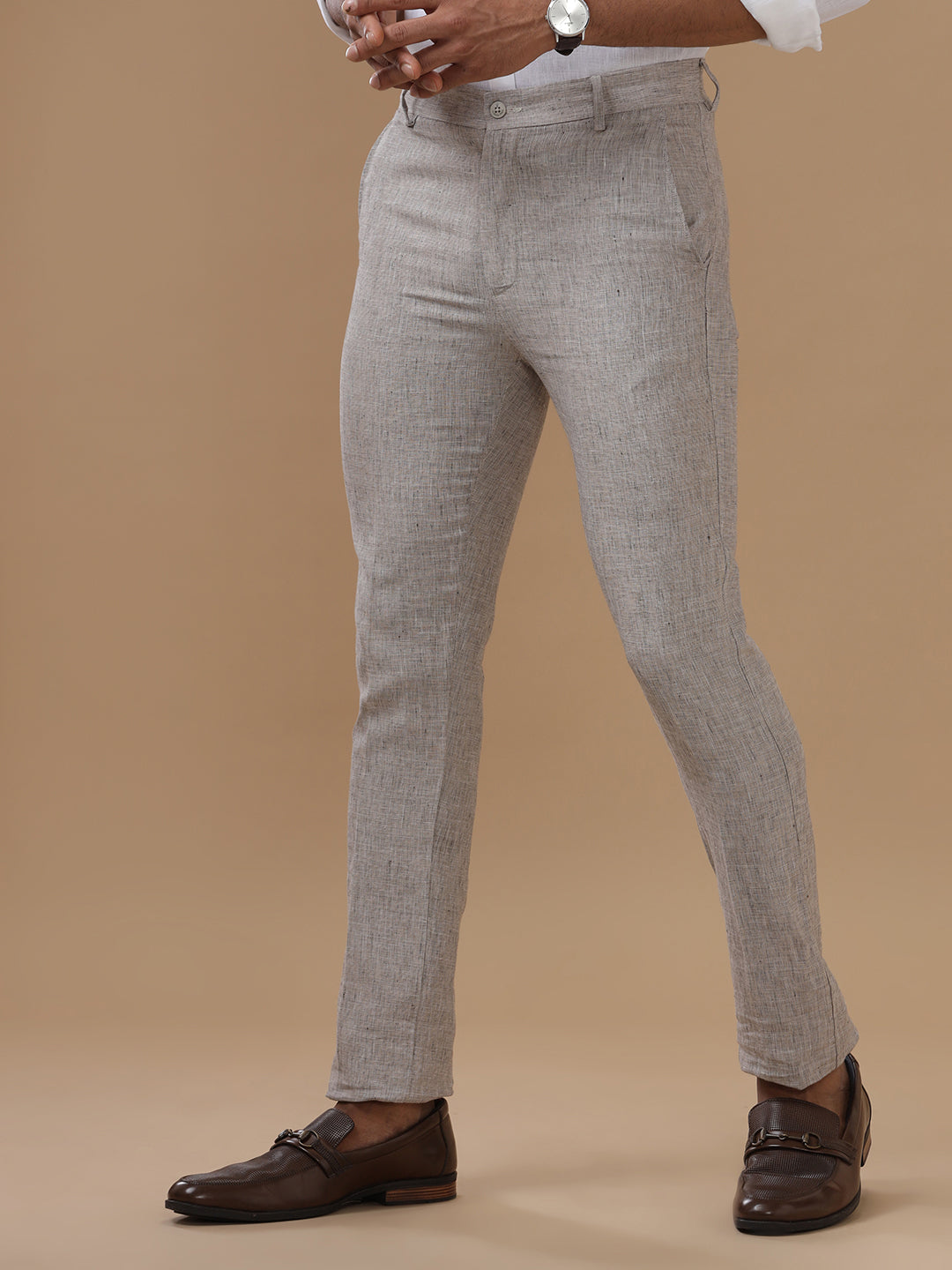 Men Pure Linen Thistle Green Pant with Trim Fit PL07
