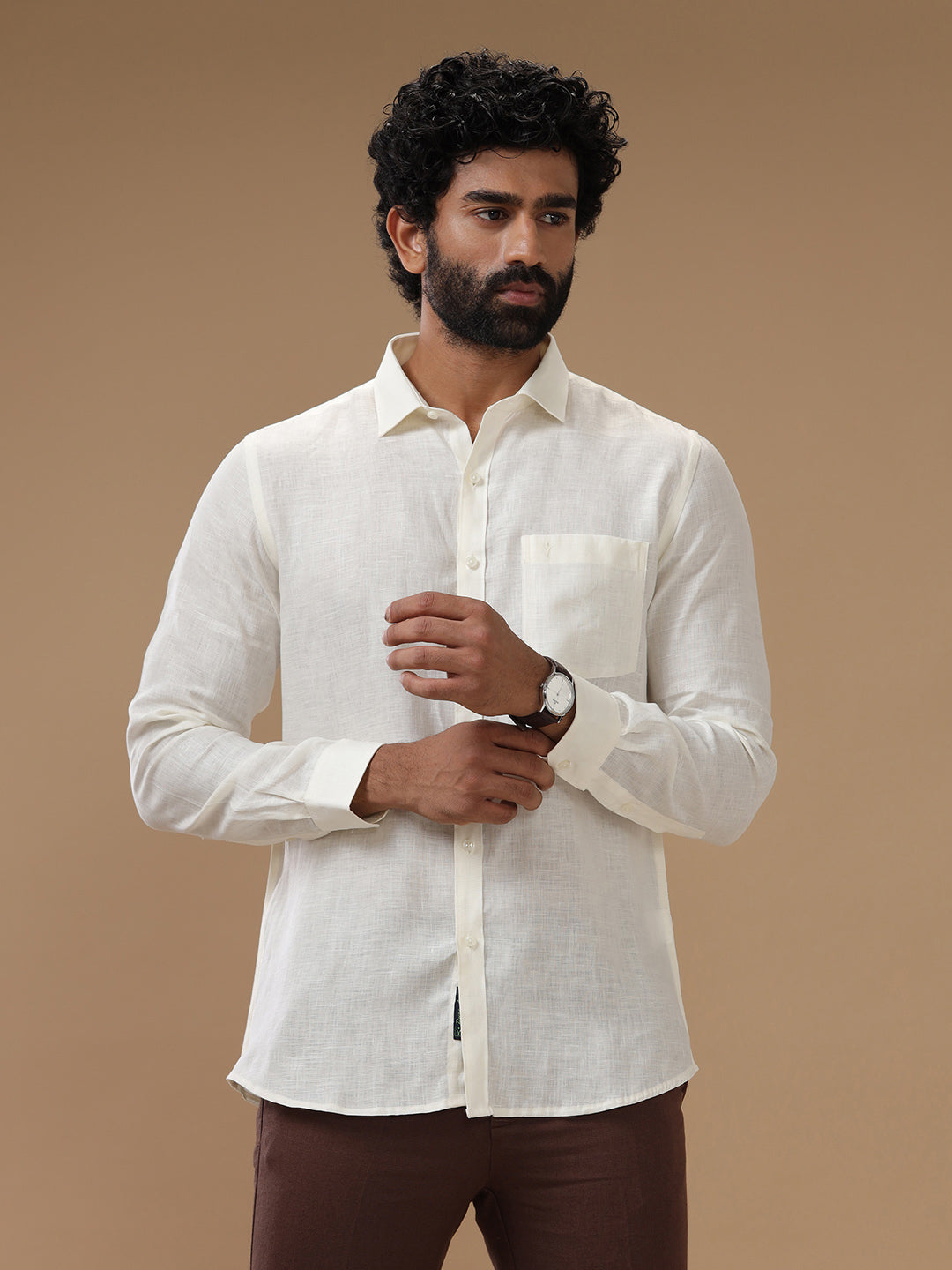 Men Pure Linen Shirt Cream