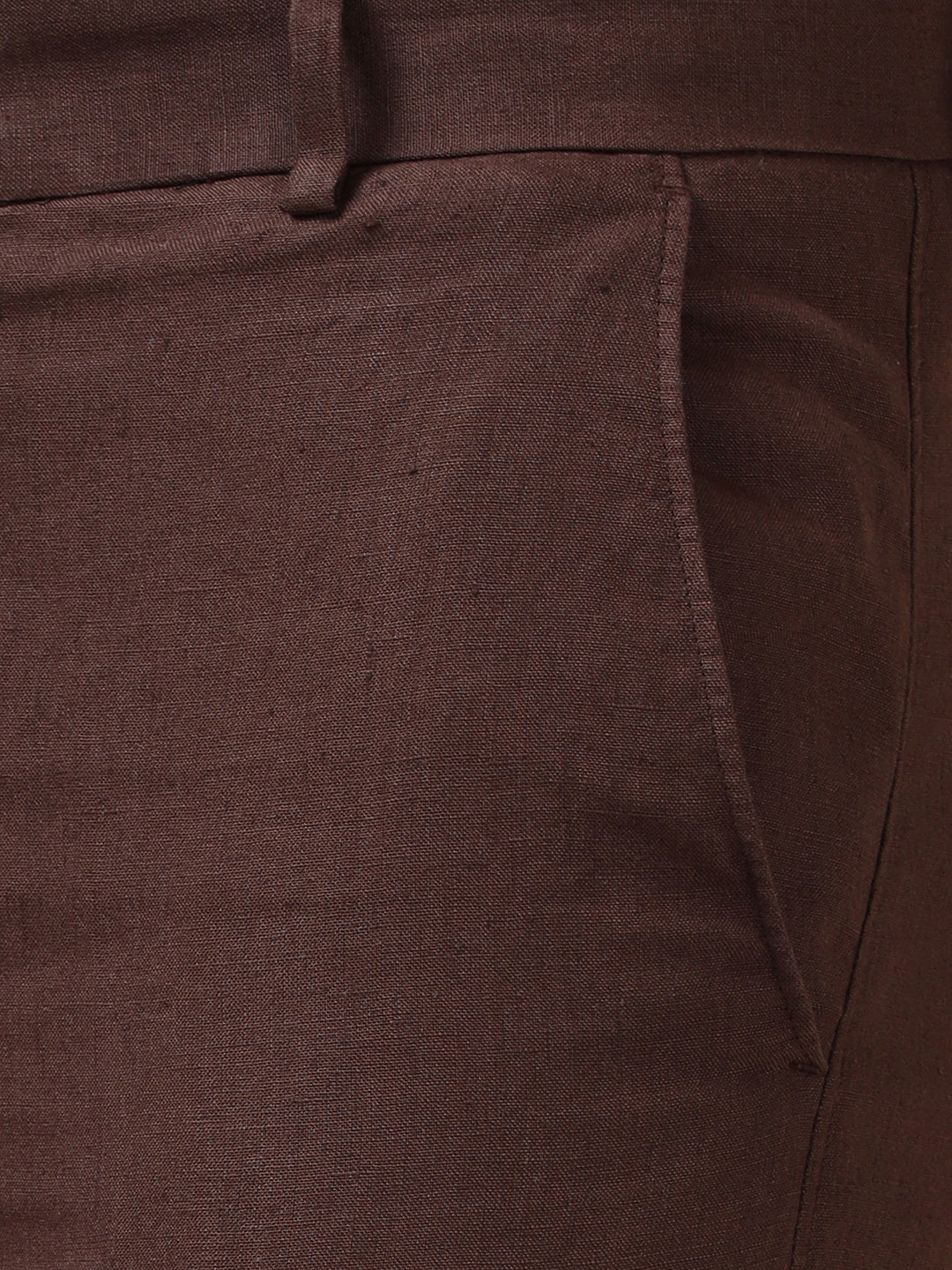 Men Linen Trim Fit Pant Brown - PL11