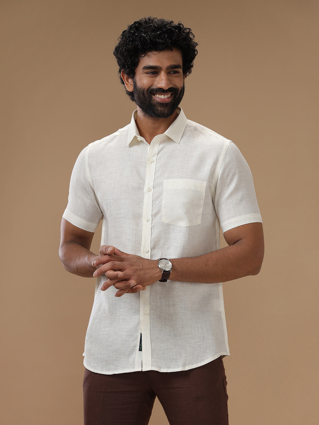 Men Pure Linen Shirt Cream - L38