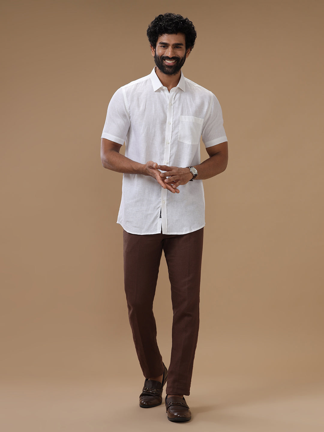 Men Pure Linen White Shirt 5090